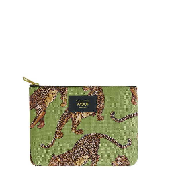 Pouch Bag large Olive Leopard